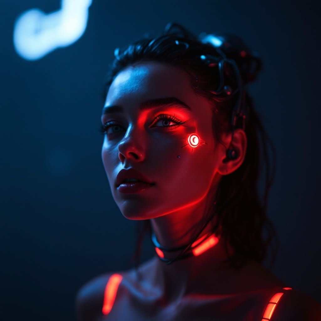 Cybernetic Woman with Glowing Eye in Sci-Fi Portrait