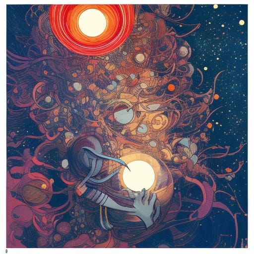 the starry night is enclosed in a transparent ball. the sun ...