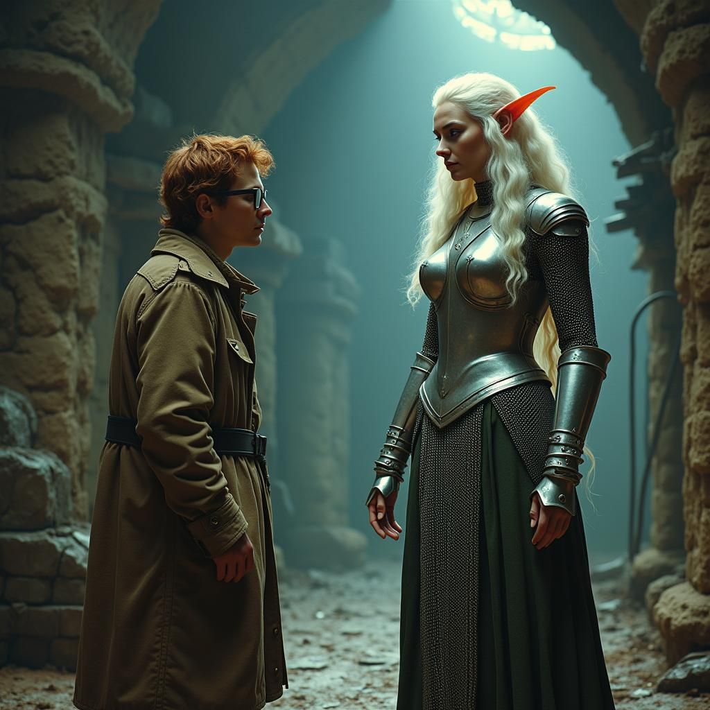 Albino Elf Queen Standoff in Underground Laboratory