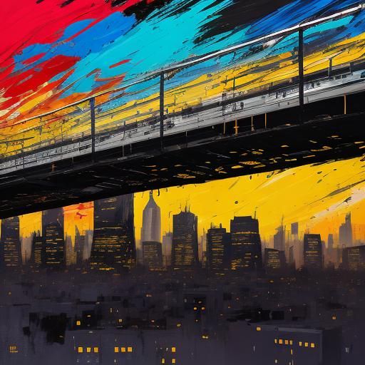 Abstract Expressionist Cityscape Painting with Bold Brushstr...