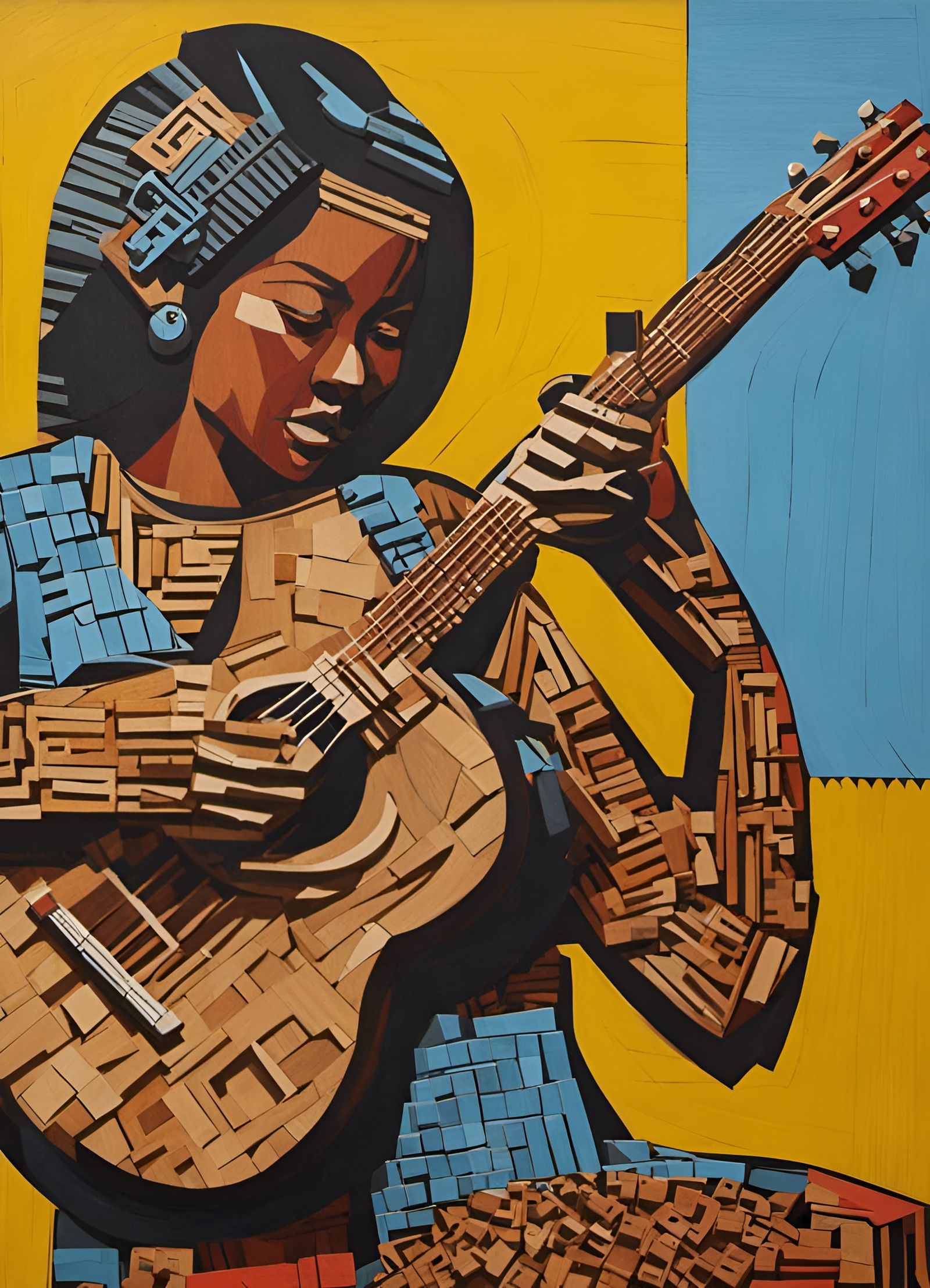 Wooden Guitarist in Pop Art Style
