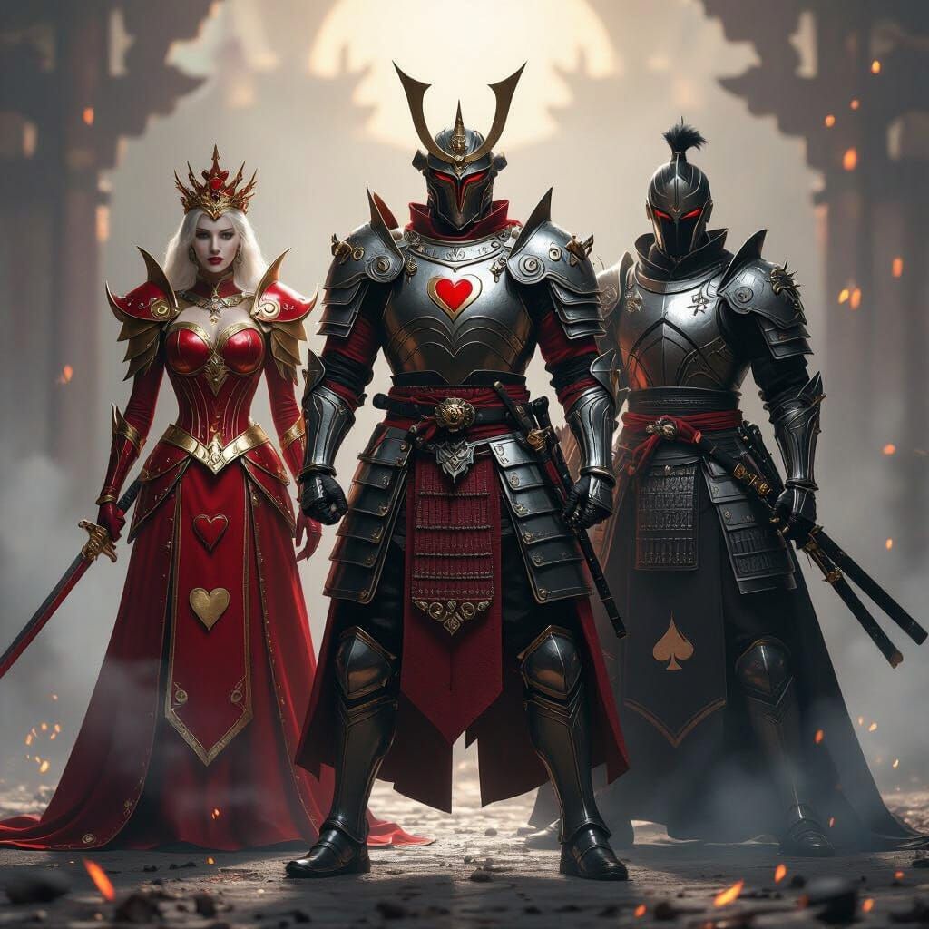 Queen, King of Hearts & Samurai Jack of Spades Ready for Bat...