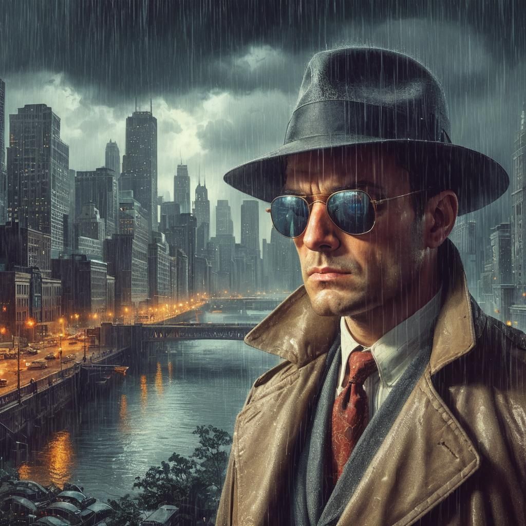 Film Noir Detective in Crime-Ridden Chicago