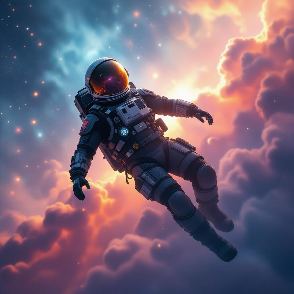 Astronaut Drifting in Nebula in Sci-Fi Style