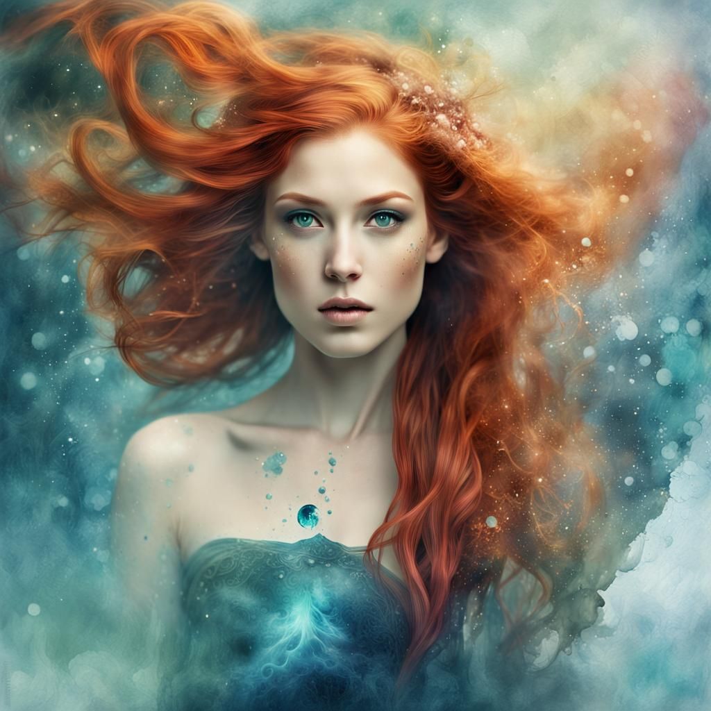 Enchanting Aquarius Zodiac Girl in Watercolor Style