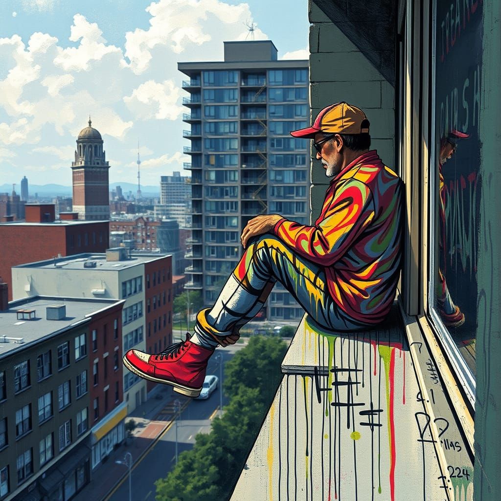 Vibrant Graffiti Windowsill Contemplates Existence