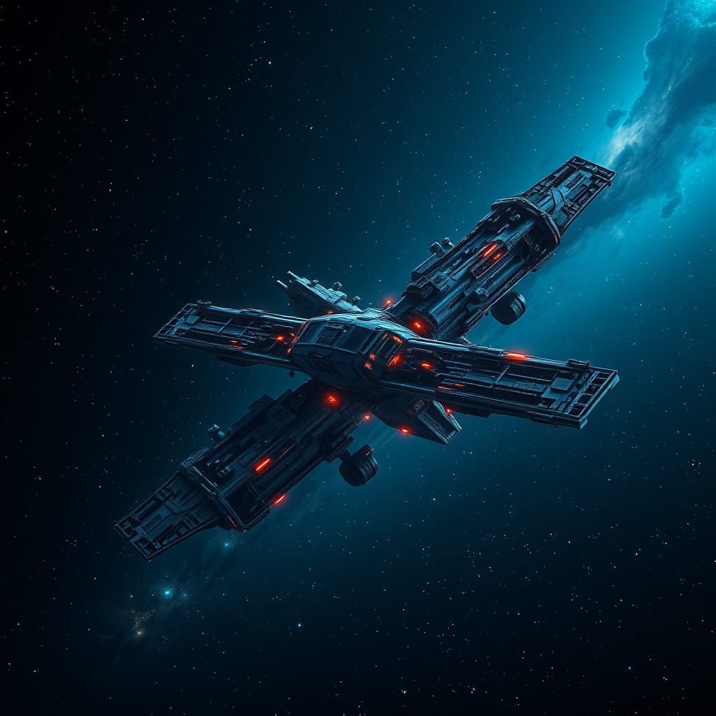 A Distant Space Station Glows in Hyperrealistic Atmosphere