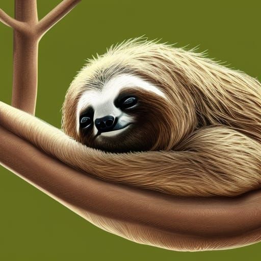 Adorable Sloth Sleeping: Detailed Cell-Shaded Portrait