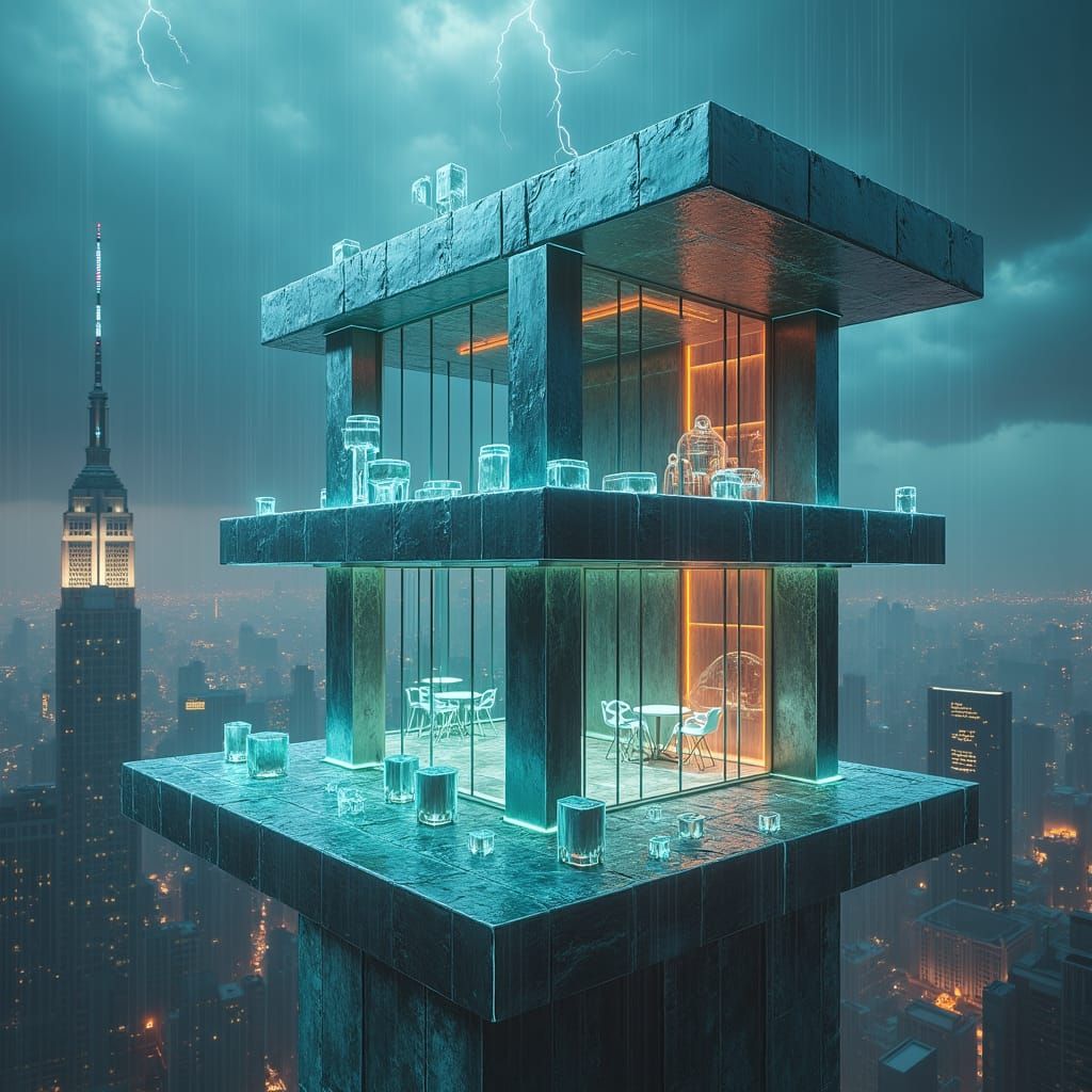 Futuristic Ice Penthouse in Cyberpunk Metropolis