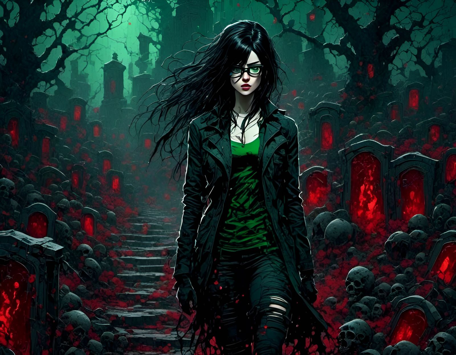 Anime Character Walking Through Graveyard in 3D