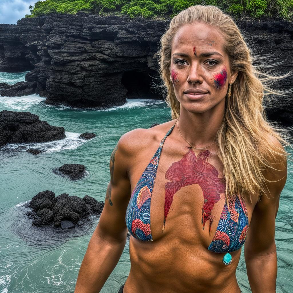 Caribbean Woman Embraces Ocean Power in Vibrant Art