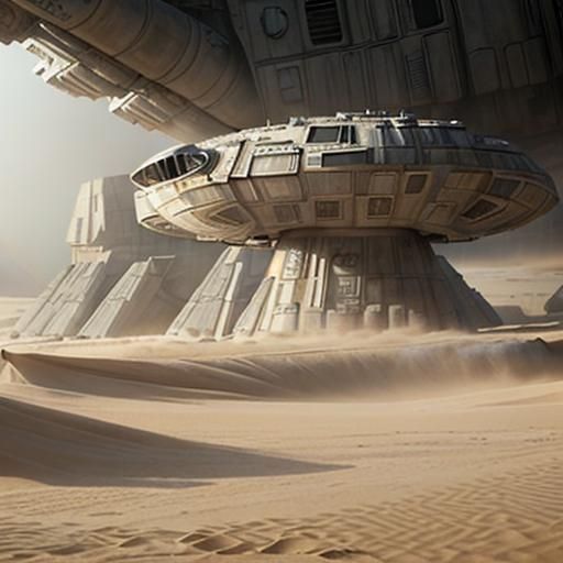 the Millennium Falcon reveal in 'Force Awakens', i.e. tarps coming off during a sand storm
