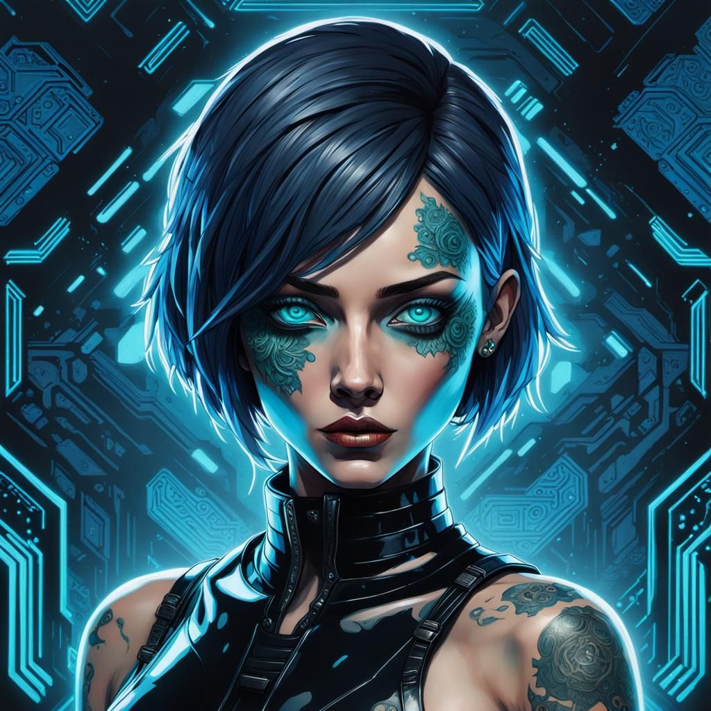 Cyberpunk Hacker in Dystopian City Noir
