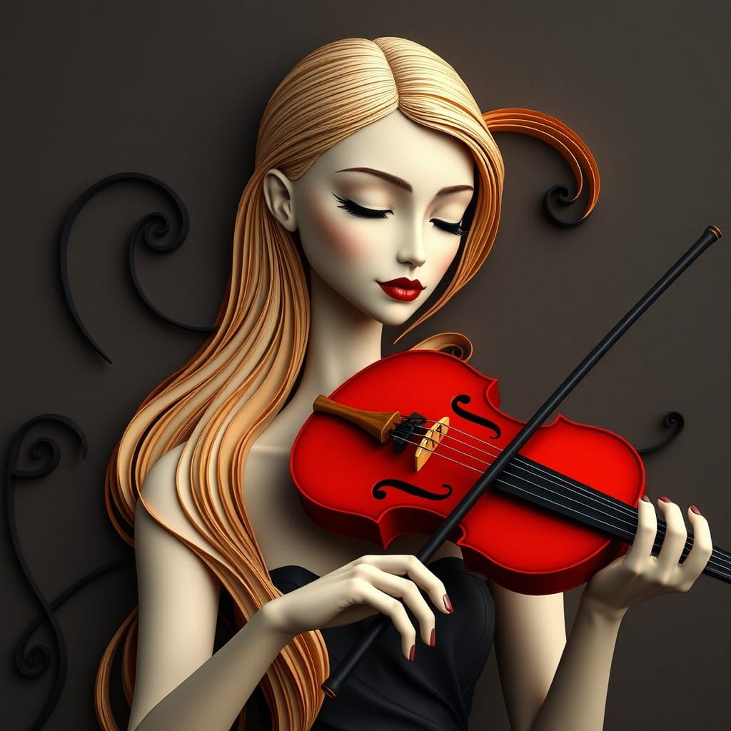 Elegant Blonde Woman Playing Violin in Quilling Style