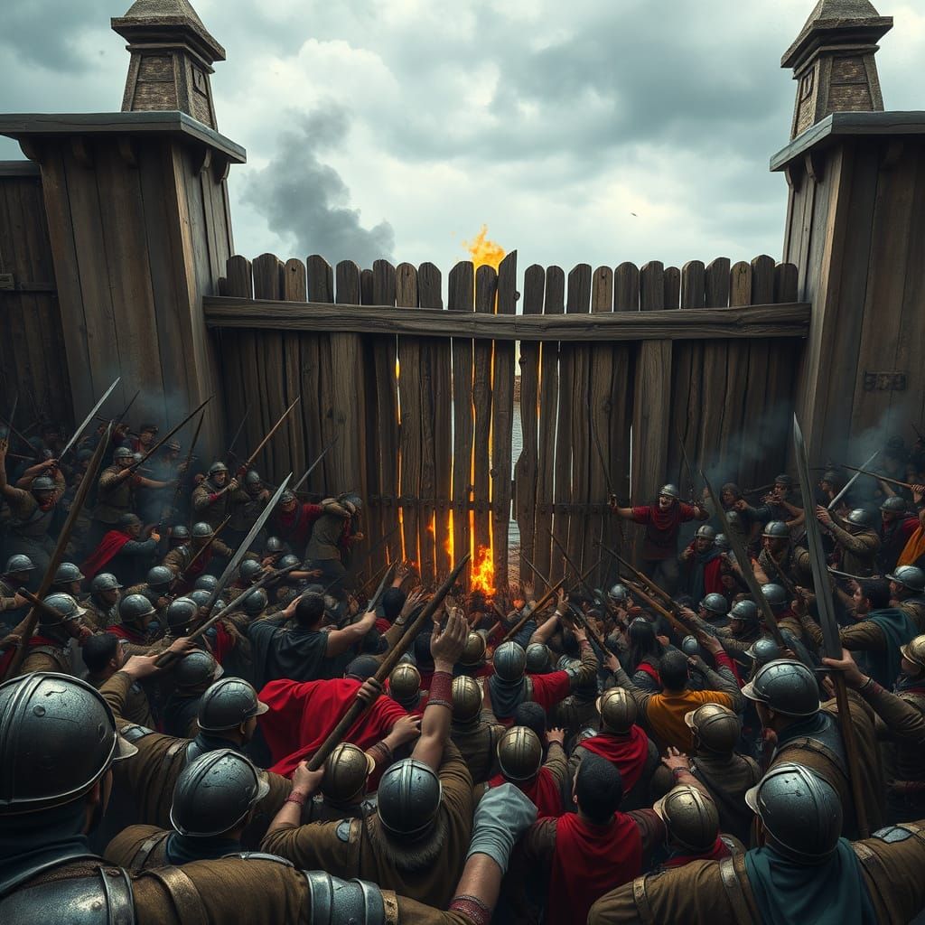 Medieval Battle at City Gates - Hyperrealistic Art