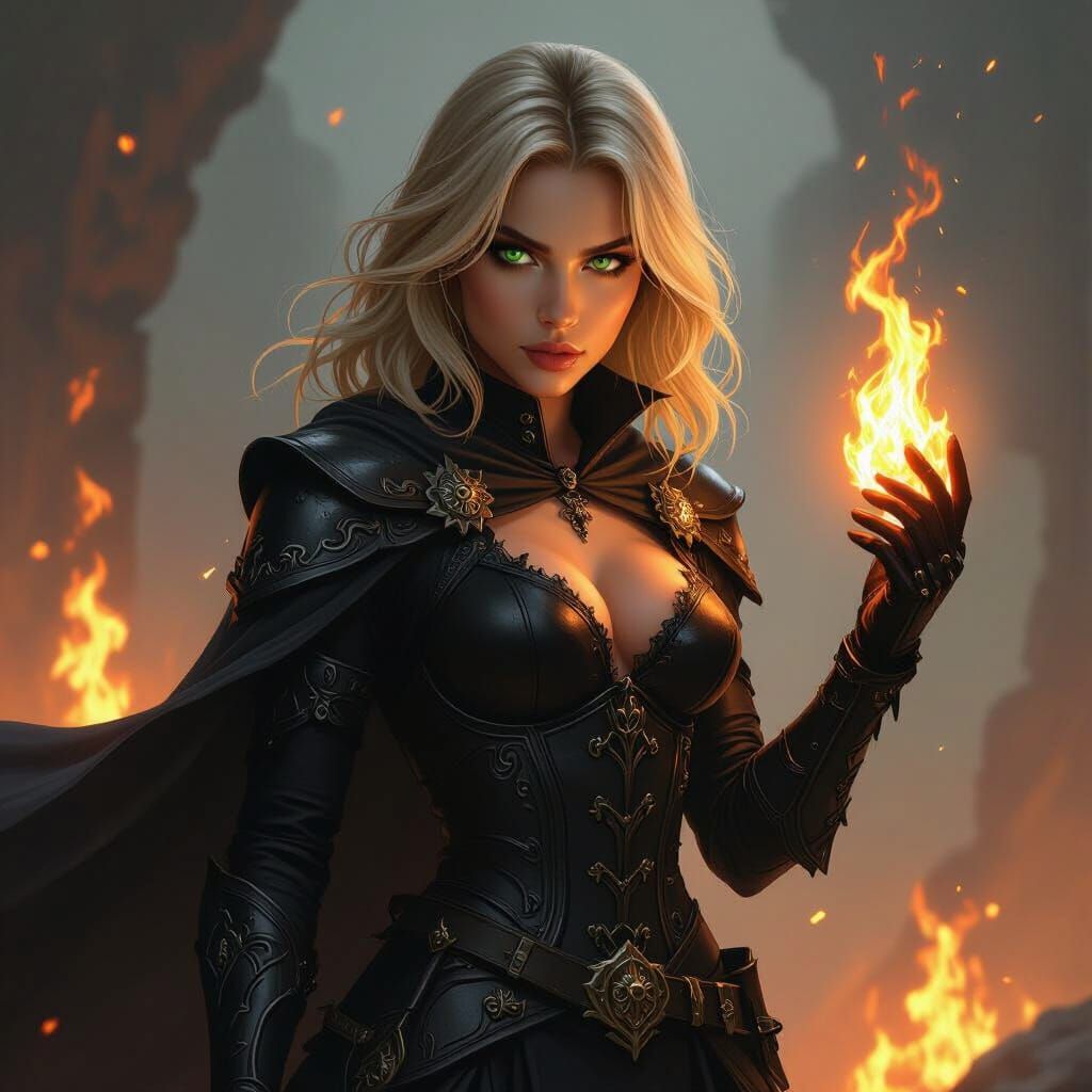 Fantasy Heroine Holds Flame, Focused and Strong