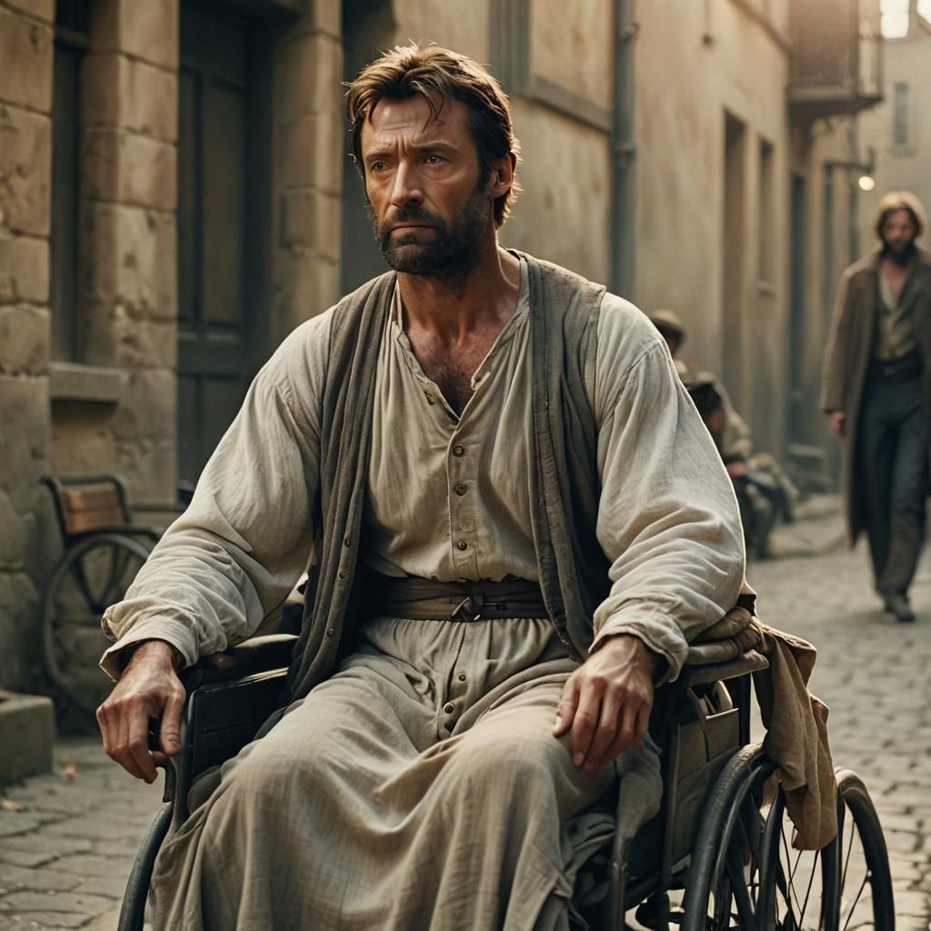 Jean Valjean in Wheelchair: Cinematic Film Still