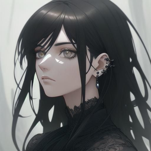 Anime Portrait of Woman with Gothic Jewelry