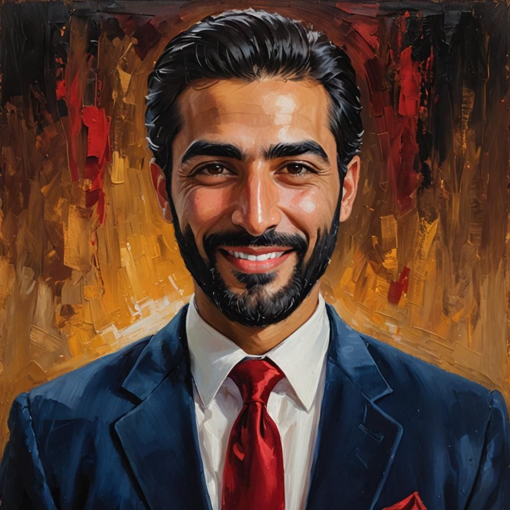 Smiling Man in Blue Velvet Suit, Impressionist Portrait