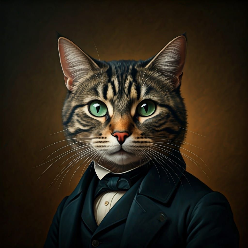 Cat with Wizard Hat in 19th Century Portrait