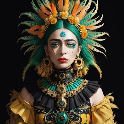 Woman with Gold Skin and Peacock Feathers