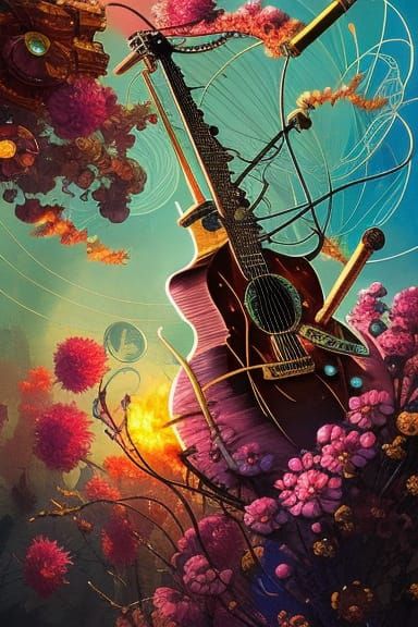 Steampunk Electric Guitar Art Nouveau Explosion