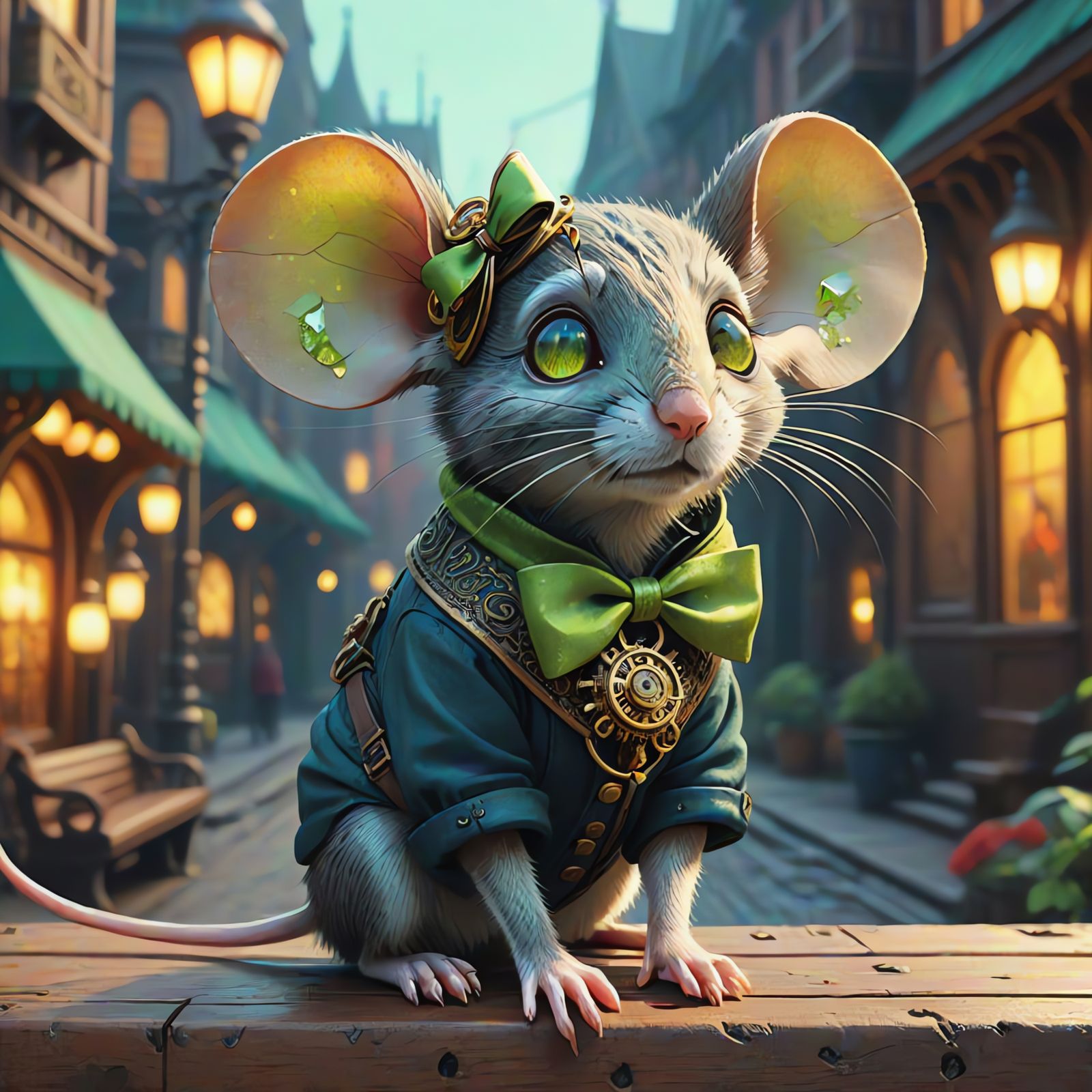 Whimsical Mouse in Tiny Urban Oasis