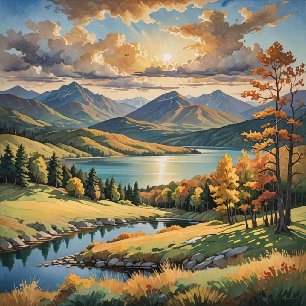 Majestic Landscape as Impasto Gouache Painting