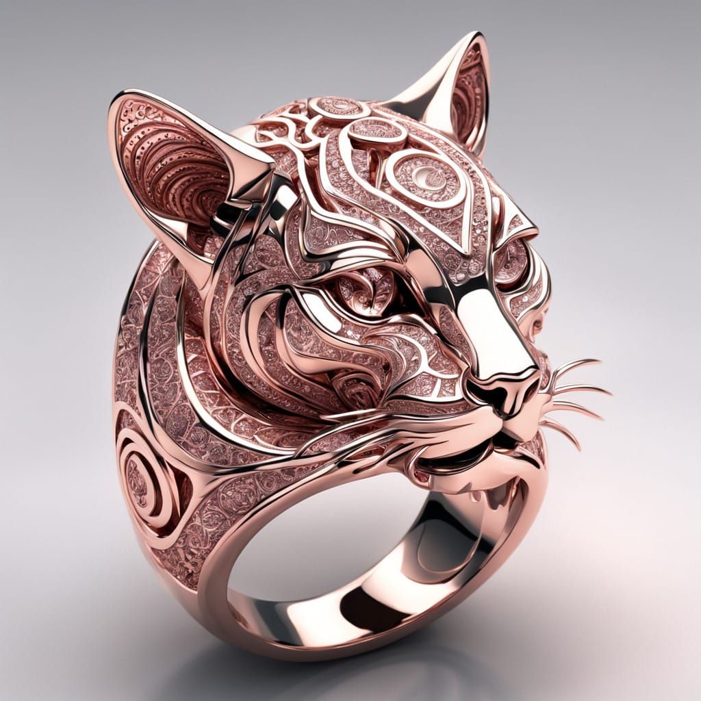 Rose Gold Cat Head Ring