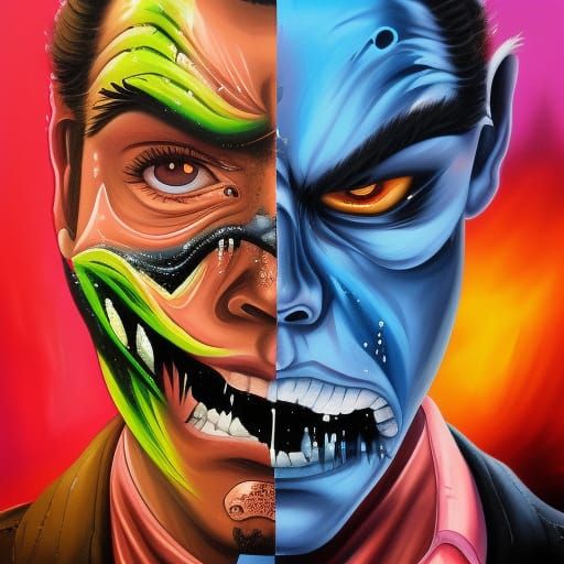 Hyperrealistic Two-Face in Snowy Graffiti Art