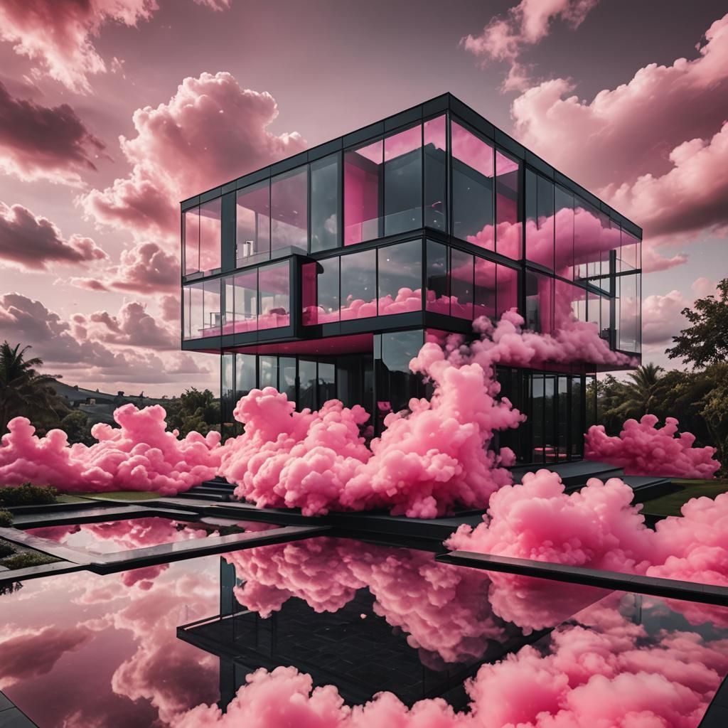 Hot Pink and Black Glass Mansion with Cloud Pool