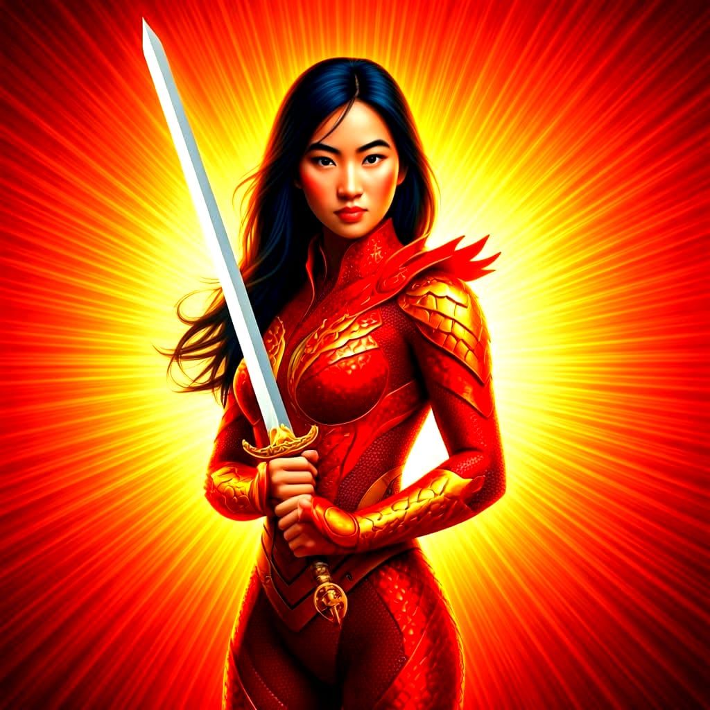 Mulan as Dragon-Themed Superheroine: 3D Digital Art