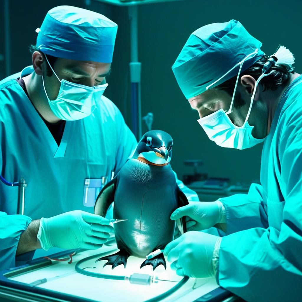 Penguin Surgeons Perform Heart Surgery: Cinematic Still