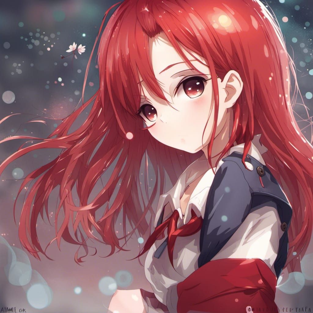 Cute Red Hair Girl in Anime Style