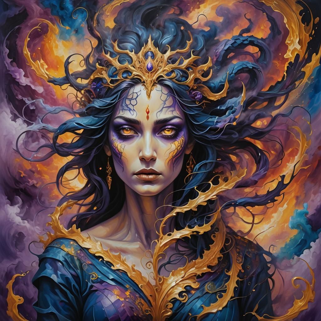 Fantasy Goddess of Chaos in Surrealist Oil Painting