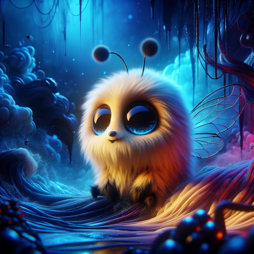Whimsical Honey Bee Caricature in Dark Fantasy Style