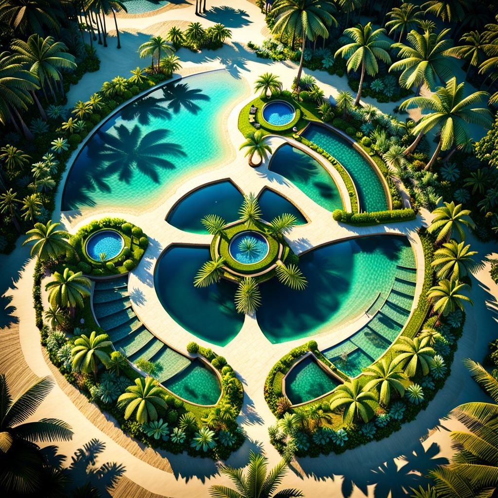 Tropical Island Oasis Peace Symbol: 8K Render
