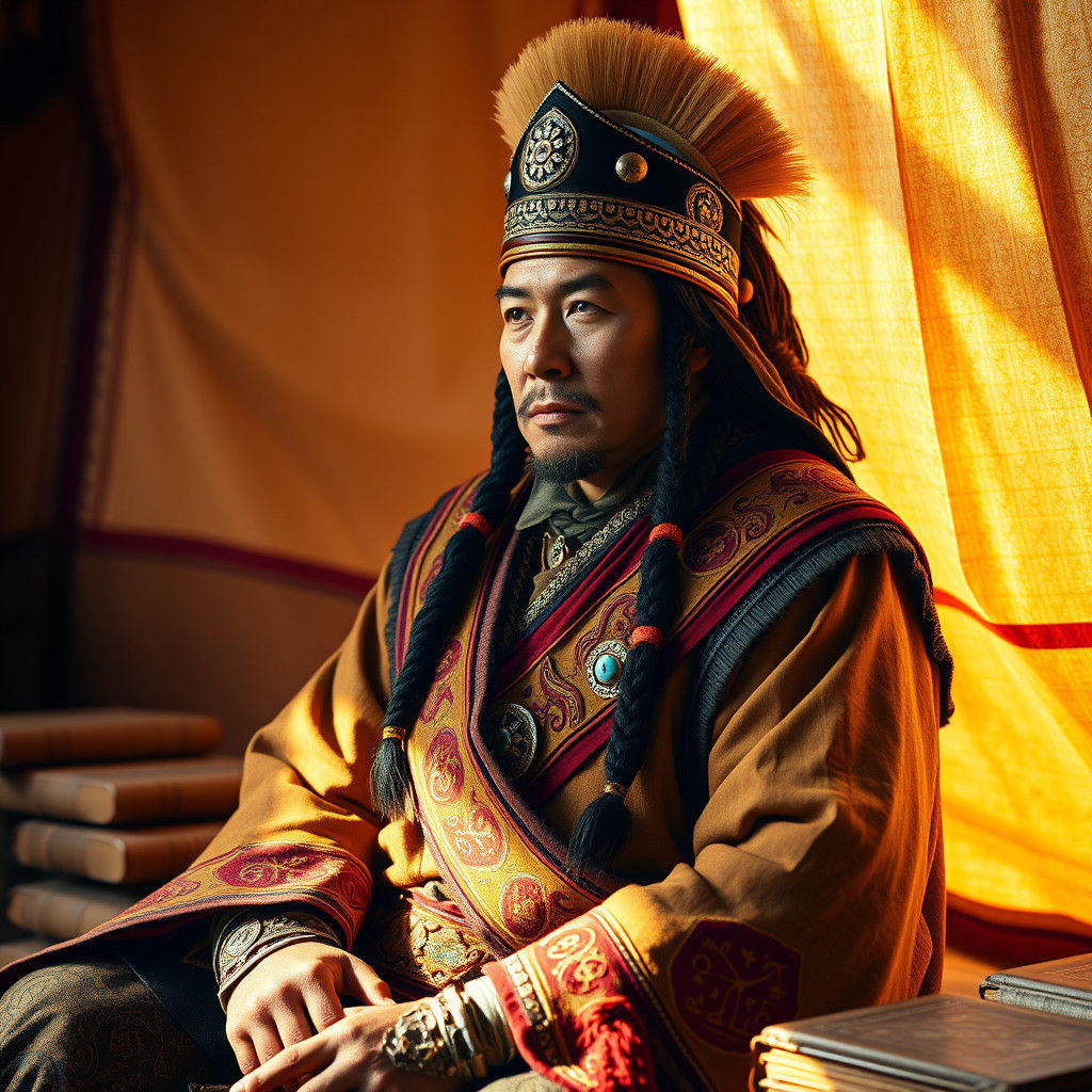 Mongolian Warrior in Ger: Hyperrealistic Portrait