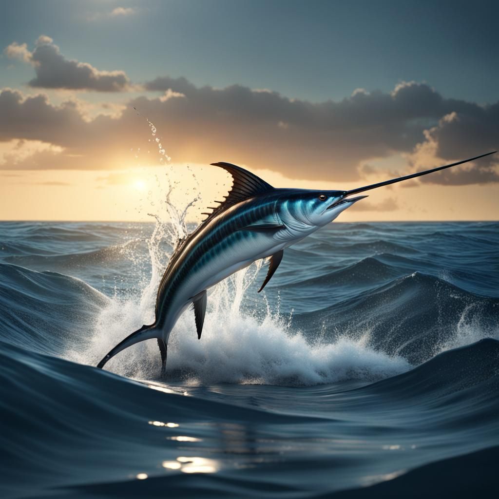 Blue Marlin Leaping: Detailed Fantasy Art