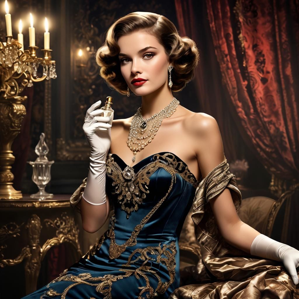 Elegant Retro Perfume Advertorial Illustration