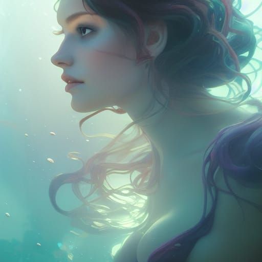 Underwater Portrait in Hyperdetailed Splash Art Style