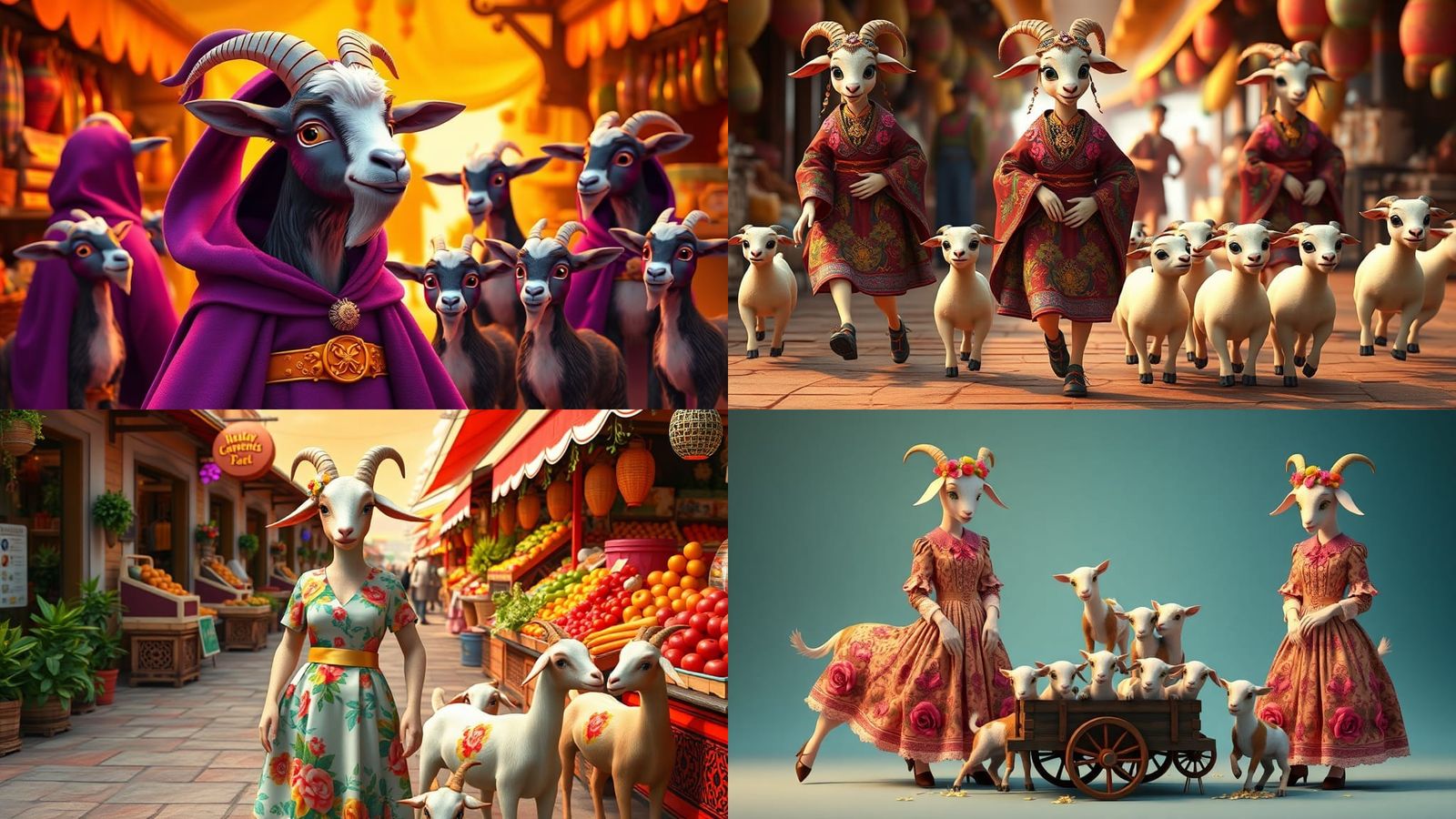 Goat's Market Day: A Pixar-Style 3D Cartoon