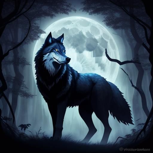 Mystical Wolf in Shadowy Forest: Dark Fantasy Art