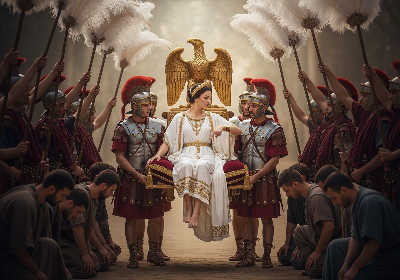 Roman Empress on Golden Eagle Throne, Photorealistic Style
