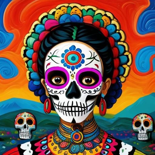 La Dia de Los Muertos Impasto Portrait