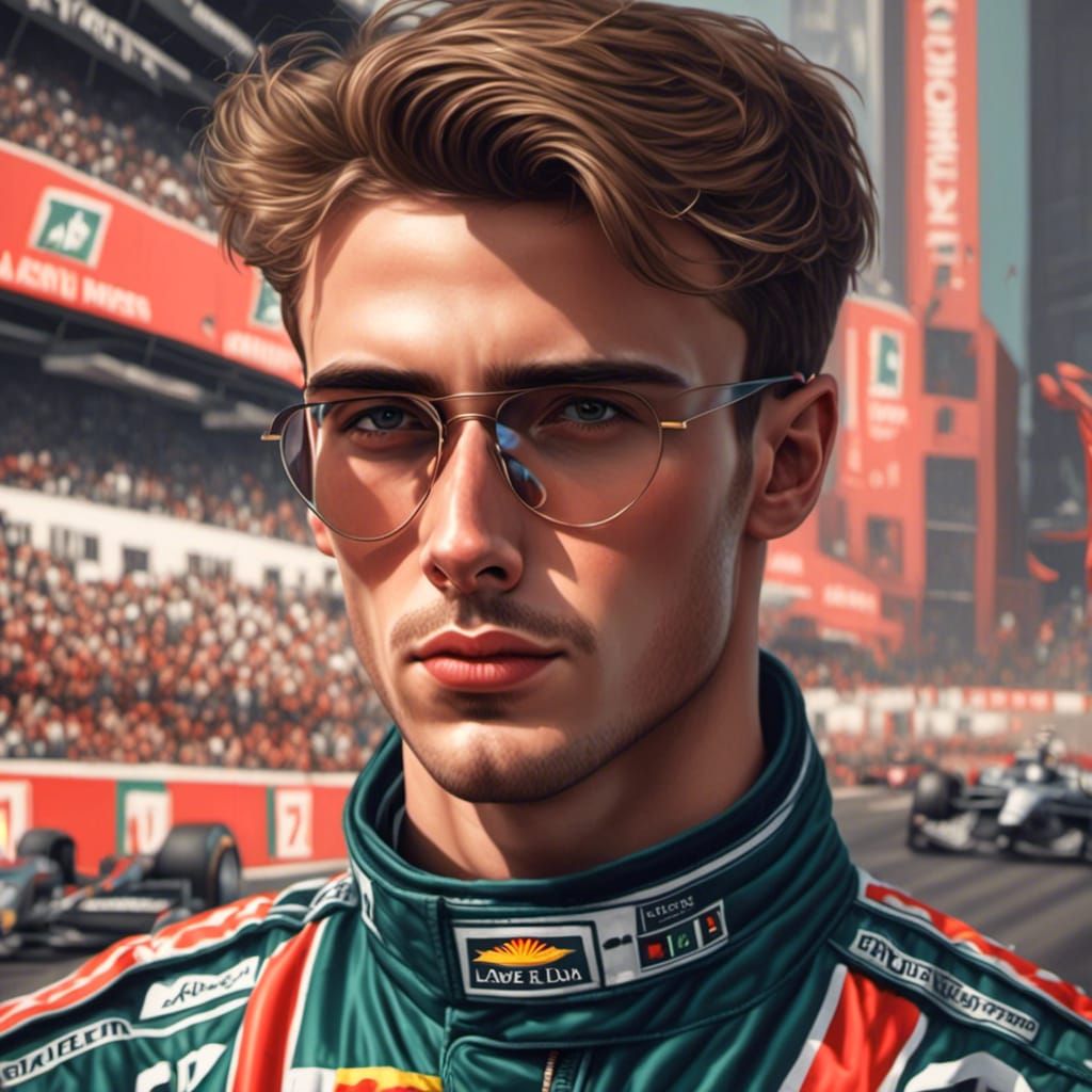 Handsome Formula One Driver Portrait with Illusional Aesthet...