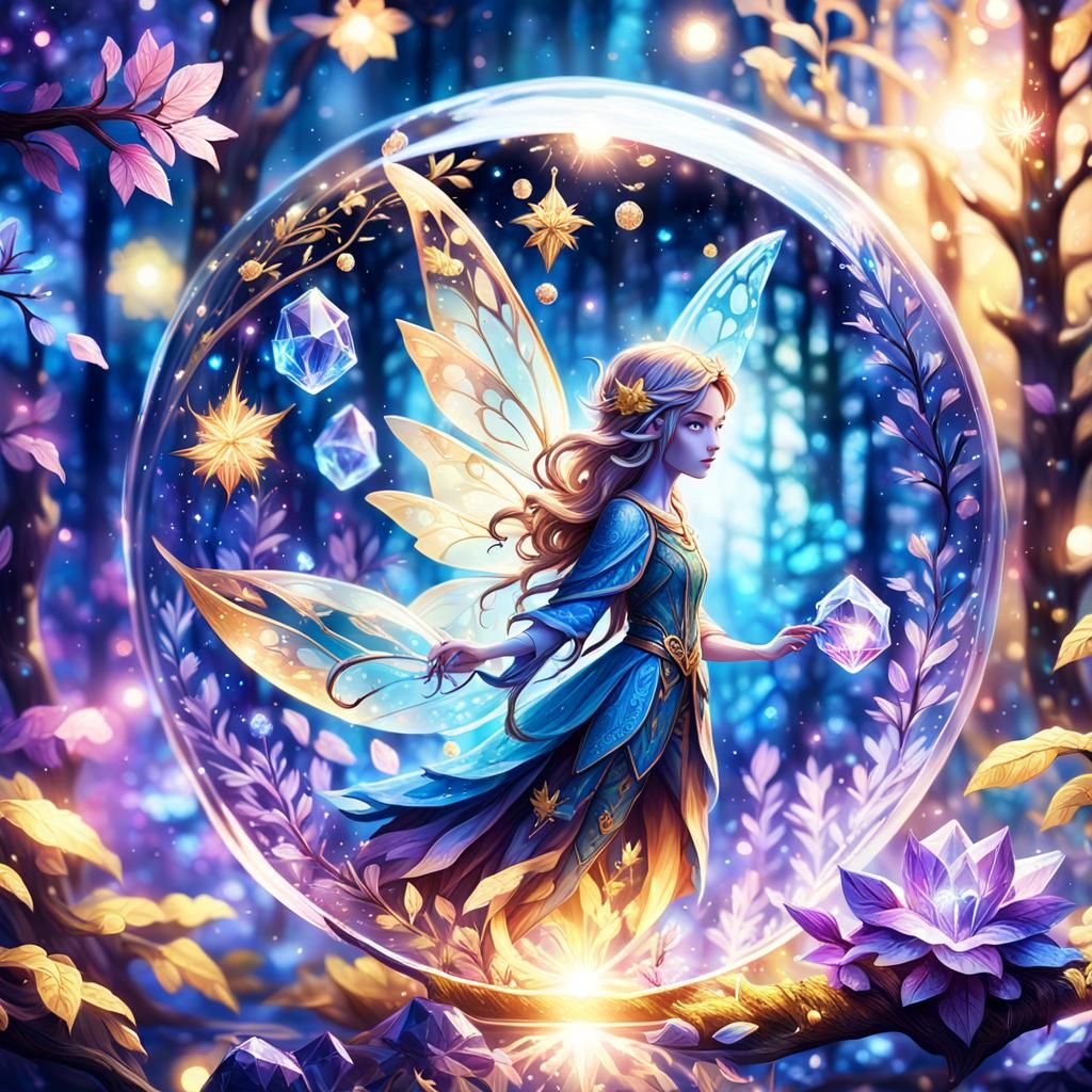 Enchanted Fairy Leans Against Crystalline Formation
