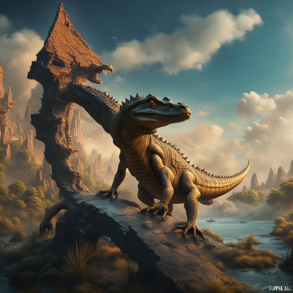 Fantastical Crocodile in Detailed Matte Painting