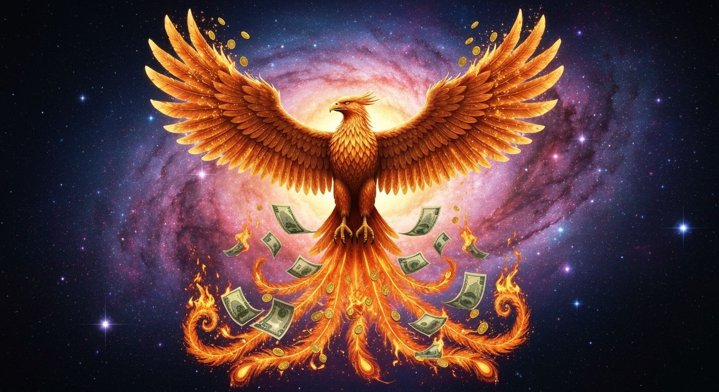 Phoenix of Gold Coins Rises from Burning Money