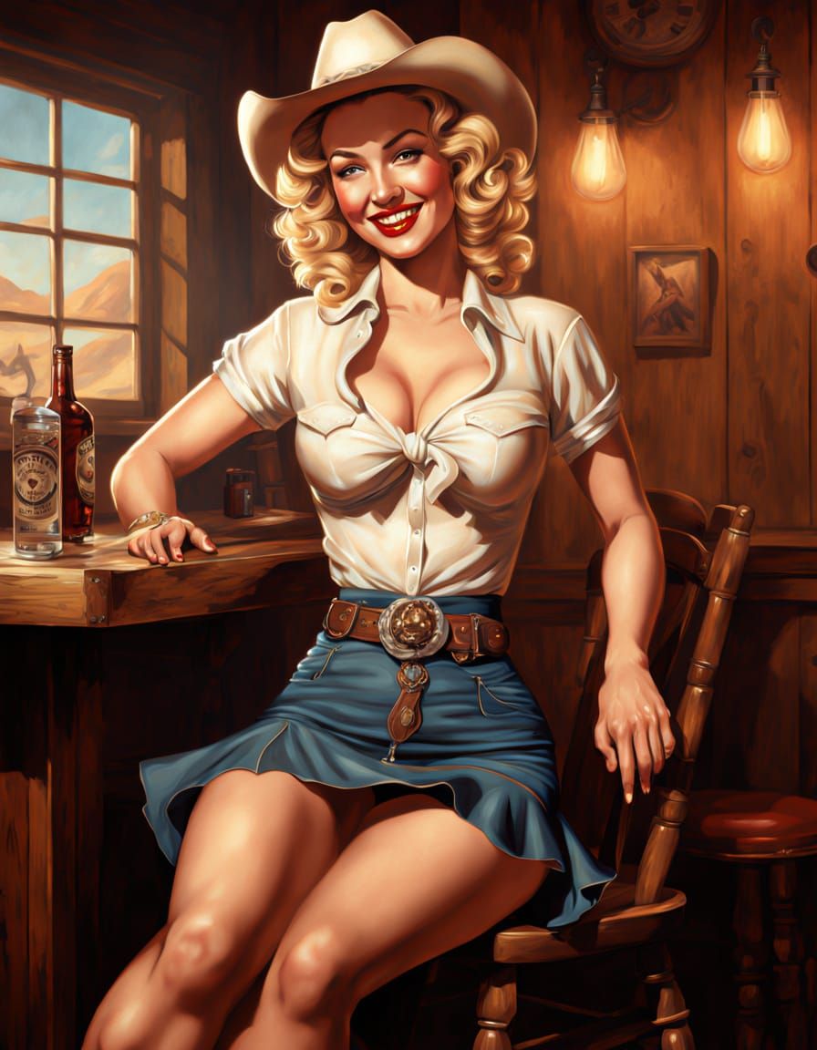 Western Pin-Up Girl in Saloon